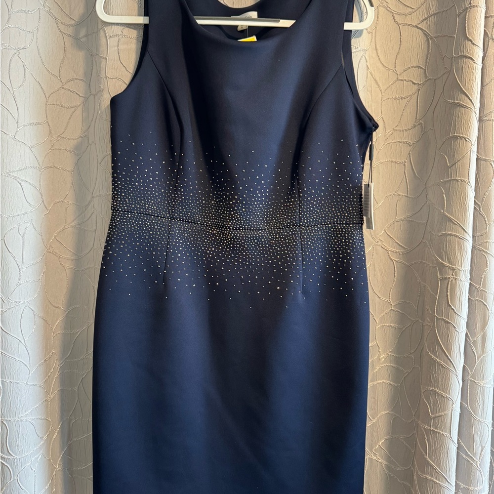 Dark Navy Blue Hand Beaded Sleeveless Dress